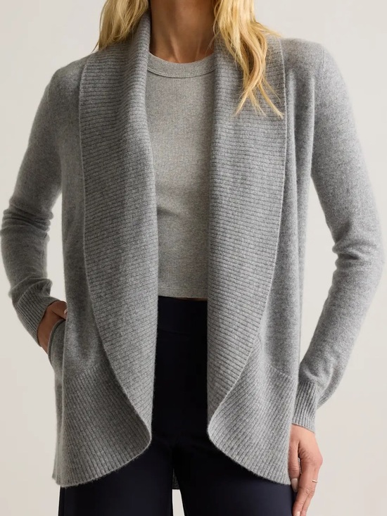 Quince Sweaters - Quince Cashmere Open-Front Shawl Collar Sweater Cardigan w Pockets- Light Gray